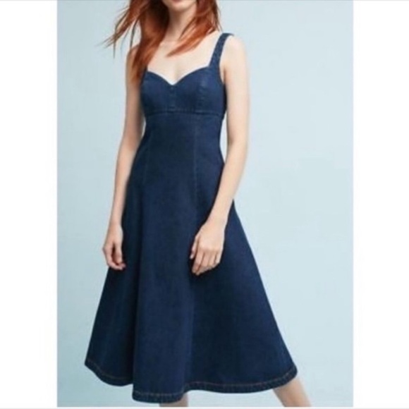 Anthropologie Dresses & Skirts - Anthropologie Dark Indigo Blue Denim Midi Dress